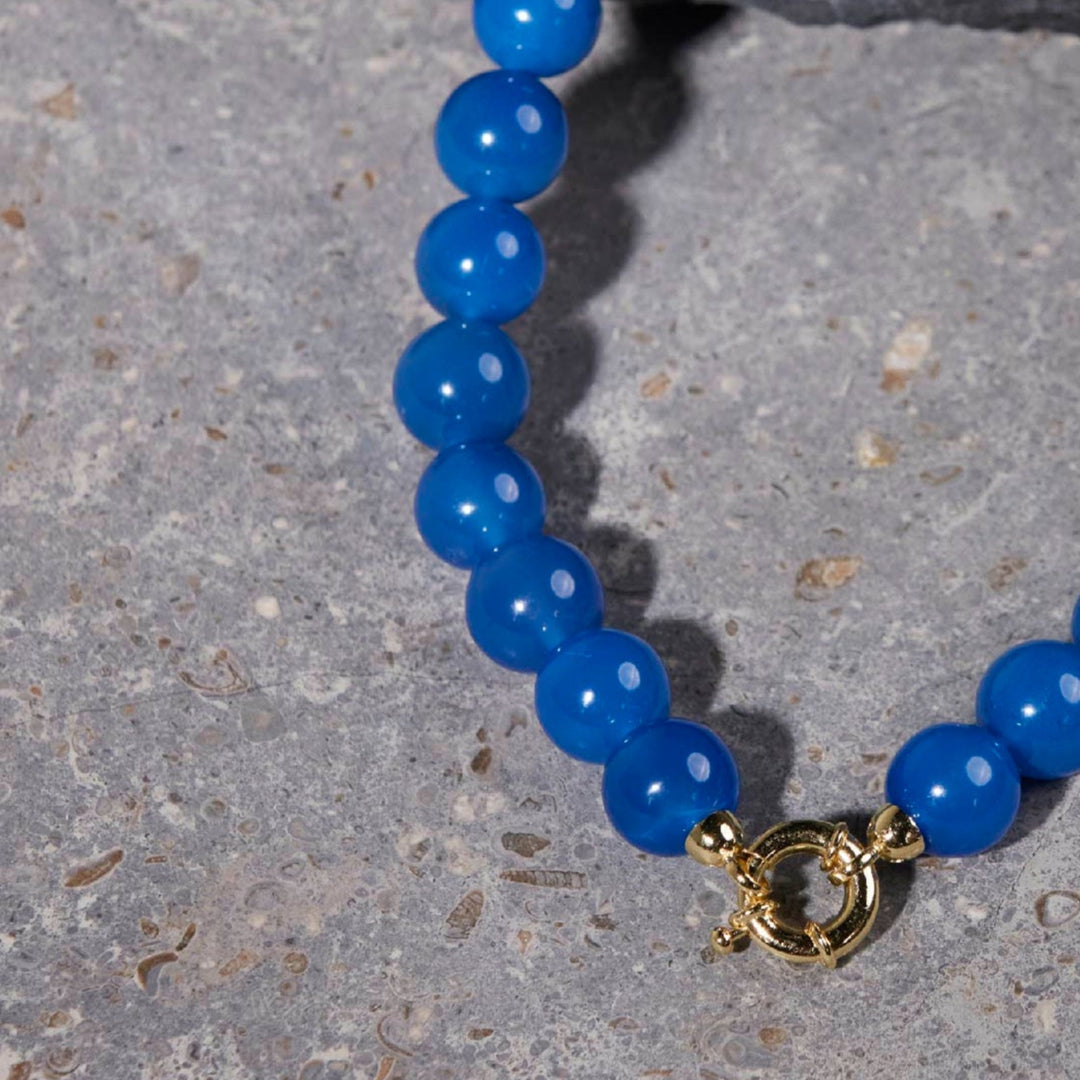 Blue Agate Necklace 14mm