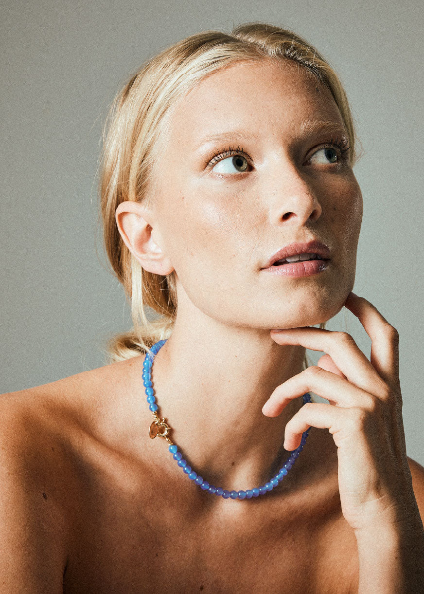 Blue agate necklace 6mm
