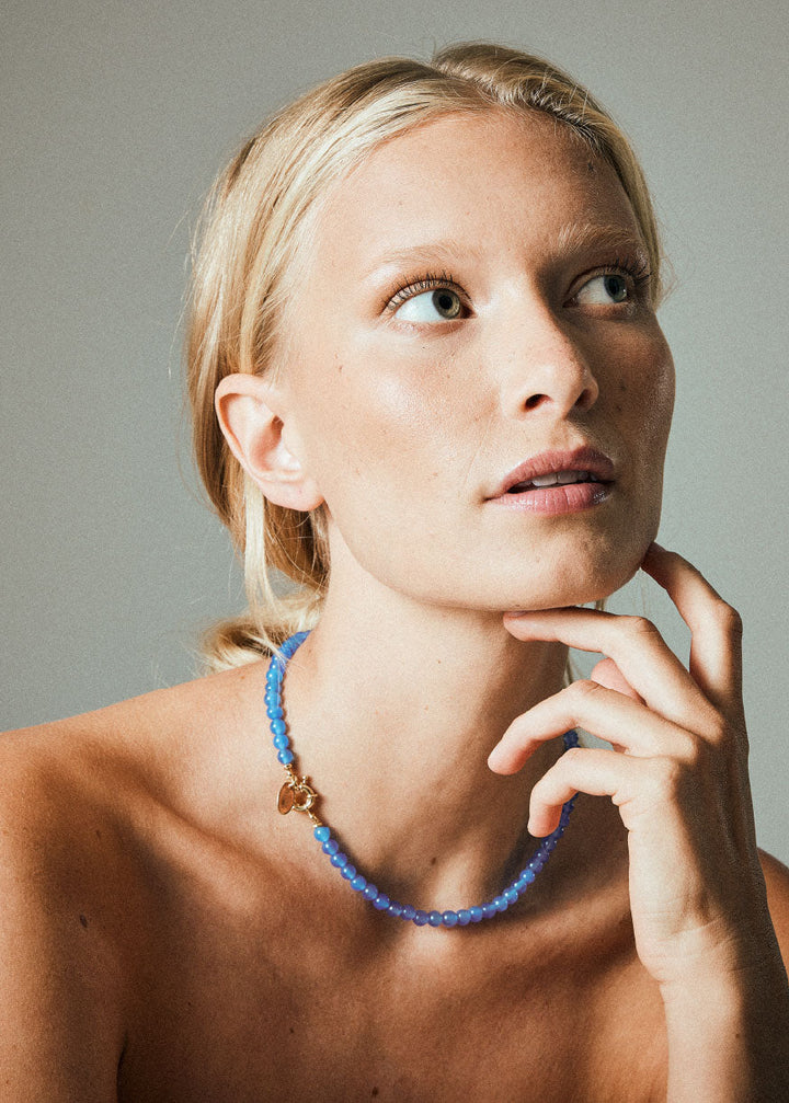 Blue agate necklace 6mm