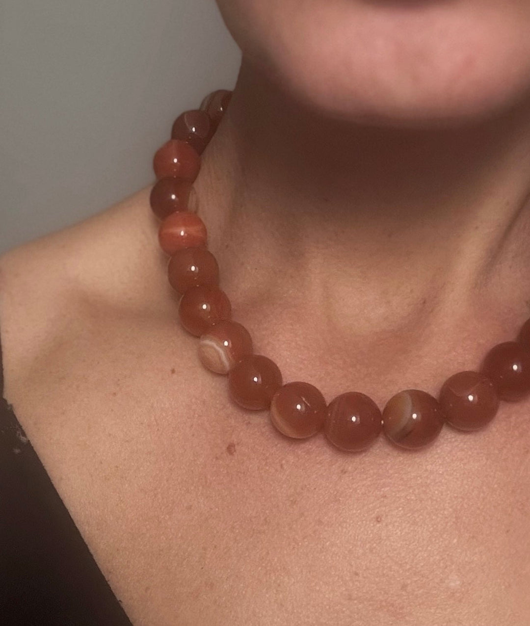 Red Striped Agate Necklace 16mm
