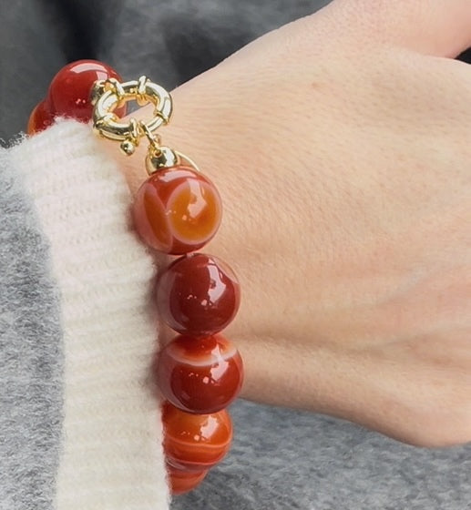 Red Striped Agate Bracelet 16mm