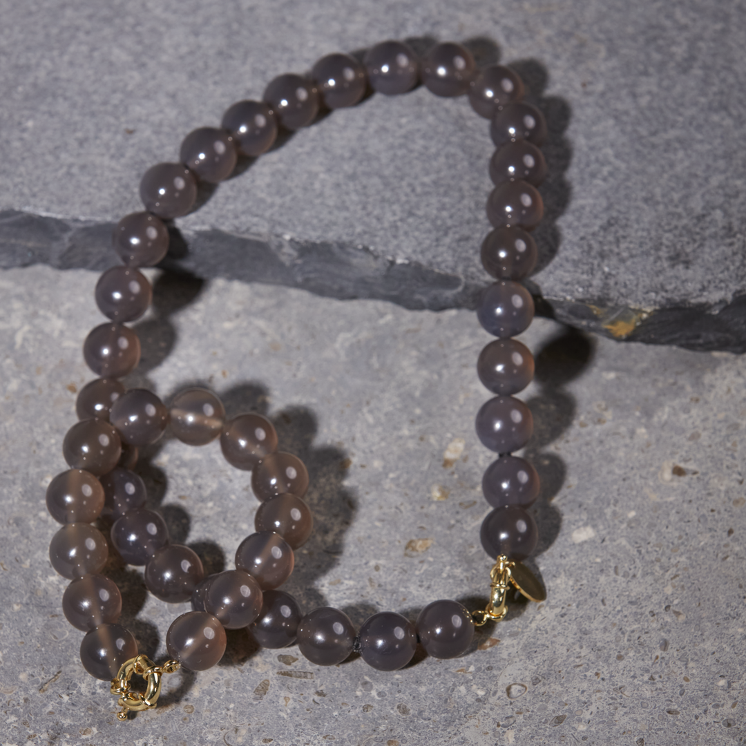 Grey Agate Necklace 14mm