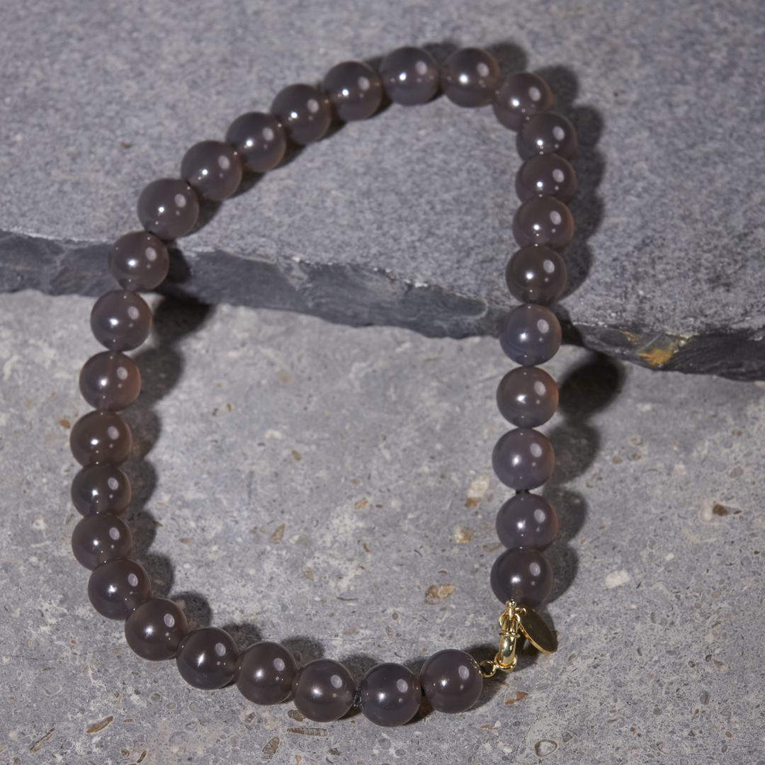Grey Agate Necklace 14mm