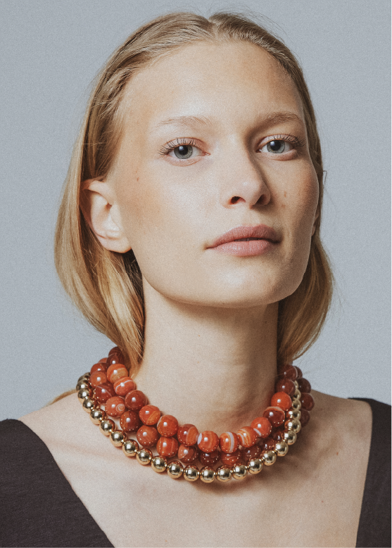 Red striped agate necklace 16mm