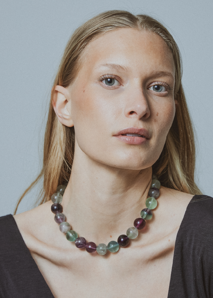 Rainbow fluorite necklace 16mm