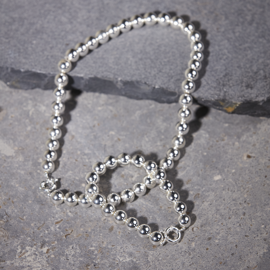 Silver Hematite Necklace 10mm
