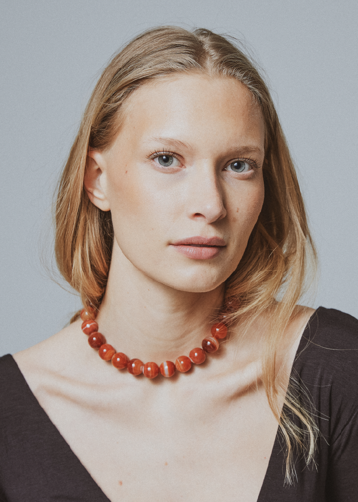 Red striped agate necklace 16mm